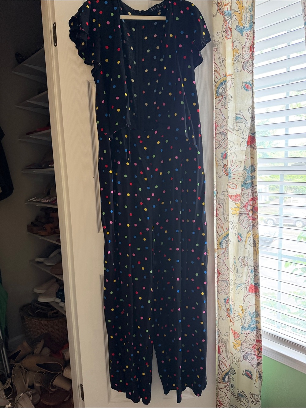 Eloquii Black Polka Dot Jumpsuit with Multicolor Dots